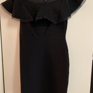 Tadashi Shoji Black off shoulder ruffle midi dress